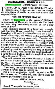 1853 | Sale of Angarrack Smelting House AngarrackSmeltingHouseSale.1853.jpg